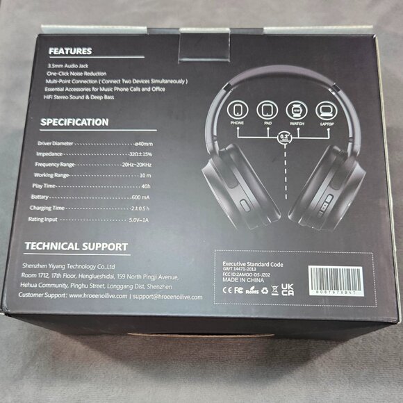 HROEENOI JZ02 Active Noise Cancelling Bluetooth Headphones - Black - Picture 4 of 10
